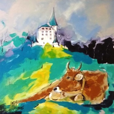 Malerei mit dem Titel "Schloss Weinfelden" von Hans-Peter Amherd, Original-Kunstwerk, Acryl