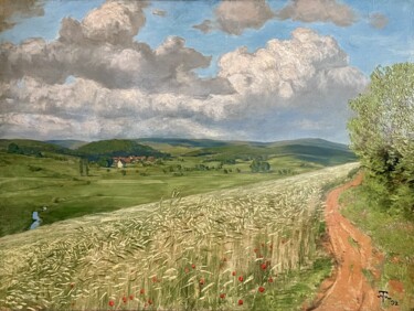 Pintura intitulada "Le champ de blé" por Hans Thoma, Obras de arte originais, Óleo