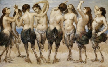 Pittura intitolato "Huit femmes dansant…" da Hans Thoma, Opera d'arte originale, Olio