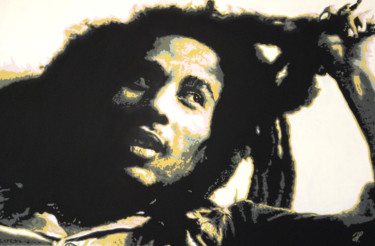 Painting titled "Bob Marley" by Hans Veltman, Original Artwork, Oil Mounted on Wood Stretcher frame