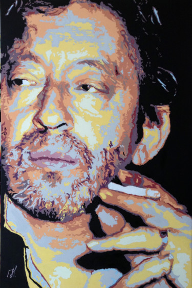 Painting titled "Serge Gainsbourg" by Hans Veltman, Original Artwork, Oil Mounted on Wood Stretcher frame