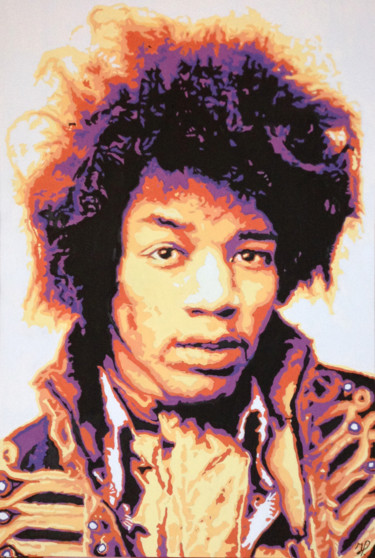 Painting titled "Jimi Hendrix" by Hans Veltman, Original Artwork, Oil Mounted on Wood Stretcher frame