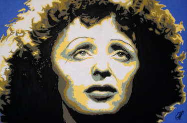 「Édith Piaf」というタイトルの絵画 Hans Veltmanによって, オリジナルのアートワーク, オイル ウッドストレッチャーフレームにマウント