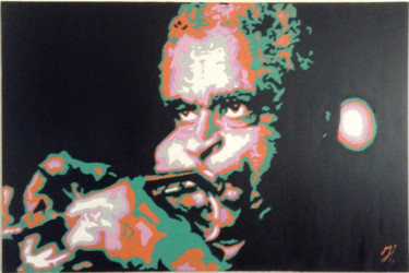 Painting titled "Dizzy Gillespie" by Hans Veltman, Original Artwork, Oil Mounted on Wood Stretcher frame