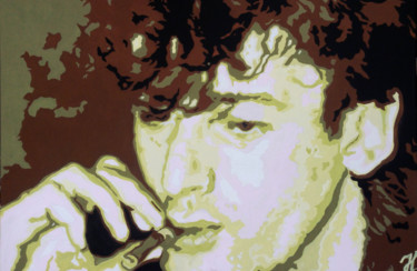 「Alain Bashung」というタイトルの絵画 Hans Veltmanによって, オリジナルのアートワーク, オイル ウッドストレッチャーフレームにマウント