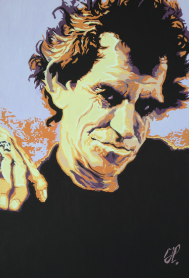 Painting titled "Keith Richards" by Hans Veltman, Original Artwork, Oil Mounted on Wood Stretcher frame