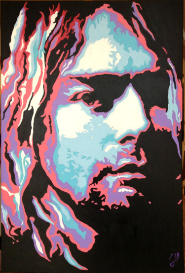 Malarstwo zatytułowany „Kurt Cobain” autorstwa Hans Veltman, Oryginalna praca, Olej Zamontowany na Drewniana rama noszy