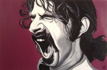 Schilderij getiteld "Frank Zappa" door Hans Veltman, Origineel Kunstwerk, Olie Gemonteerd op Frame voor houten brancard