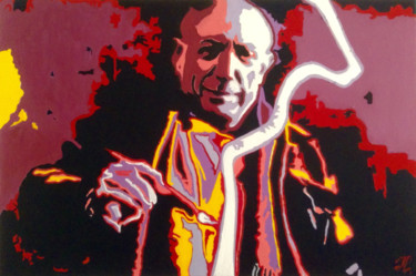 Painting titled "Pablo Picasso" by Hans Veltman, Original Artwork, Oil Mounted on Wood Stretcher frame