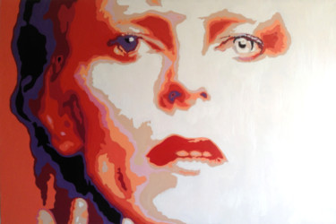 Painting titled "David Bowie" by Hans Veltman, Original Artwork, Oil Mounted on Wood Stretcher frame