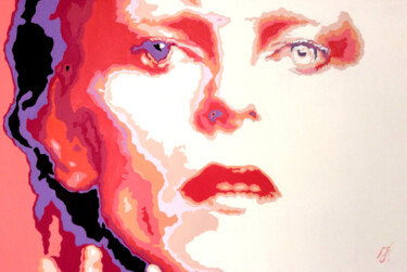 Schilderij getiteld "Bowie Popart" door Hans Veltman, Origineel Kunstwerk, Olie Gemonteerd op Frame voor houten brancard