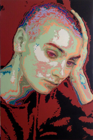 Schilderij getiteld "Sinéad O’Connor por…" door Hans Veltman, Origineel Kunstwerk, Olie Gemonteerd op Frame voor houten bran…