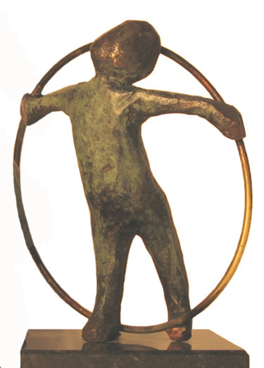 Sculpture titled "Boy with Circle" by Bozena Happach, Original Artwork, Metals