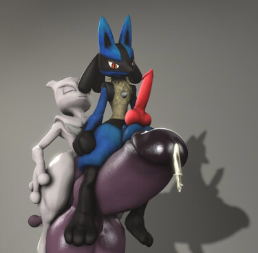 Digital Arts titled "lucario riding mewt…" by Happy The Red, Original Artwork, 2D Digital Work