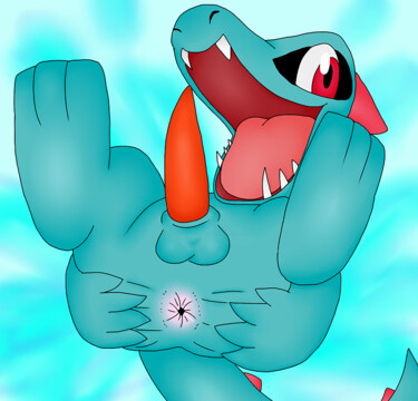 Digital Arts titled "totodile showing off" by Happy The Red, Original Artwork, 2D Digital Work