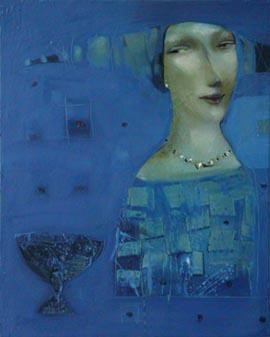 Painting titled "Pearl Necklace" by Olga Sugden, Original Artwork, Oil