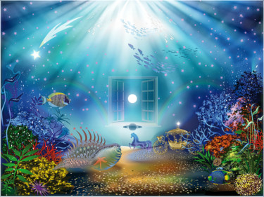 Digitale Kunst mit dem Titel "aquarium" von Harald Dastis, Original-Kunstwerk, Digitale Malerei