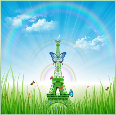 Digital Arts titled "The green Eiffel To…" by Harald Dastis, Original Artwork, Digital Painting