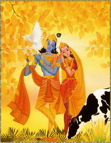 Digital Arts titled "Krishna et Râdha" by Harald Dastis, Original Artwork, Digital Painting