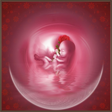 Digital Arts titled "Rosebaby" by Harald Dastis, Original Artwork, Digital Painting Mounted on Wood Panel