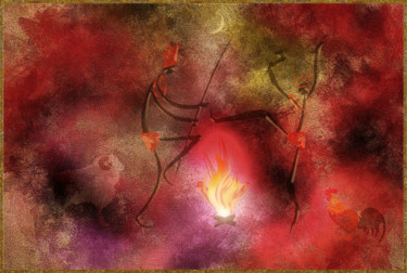 Arts numériques intitulée "Autour du feu" par Harald Dastis, Œuvre d'art originale, Peinture numérique