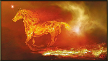 Digital Arts titled "Fire Horse" by Harald Dastis, Original Artwork, Digital Painting