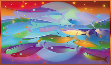 Arts numériques intitulée "banc de poissons" par Harald Dastis, Œuvre d'art originale, Peinture numérique