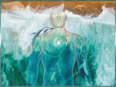 Digital Arts titled "l'homme et la mer" by Harald Dastis, Original Artwork, Digital Painting