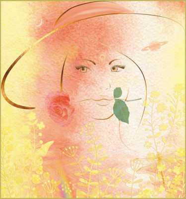 Digitale Kunst getiteld "la femme au chapeau" door Harald Dastis, Origineel Kunstwerk, Digitaal Schilderwerk