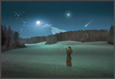 Arts numériques intitulée "étoile du soir" par Harald Dastis, Œuvre d'art originale, Peinture numérique