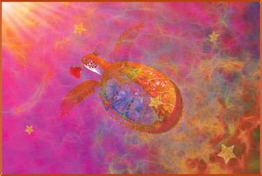 Arte digital titulada "la tortue rouge" por Harald Dastis, Obra de arte original, Pintura Digital