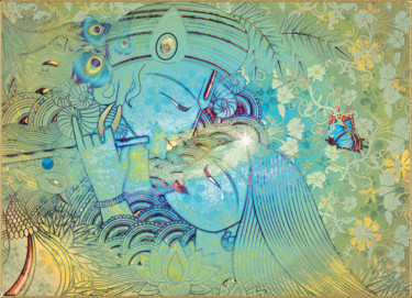 Digital Arts titled "Krishna et Radha su…" by Harald Dastis, Original Artwork, Digital Painting