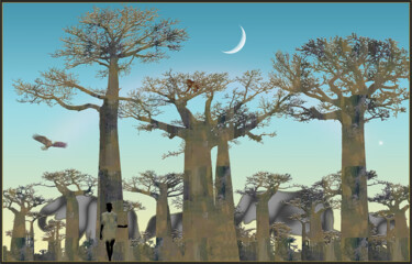 Digitale Kunst mit dem Titel "Baobab" von Harald Dastis, Original-Kunstwerk, Digitale Malerei