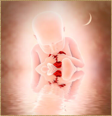 Digitale Kunst mit dem Titel "Foetus with rose" von Harald Dastis, Original-Kunstwerk, Digitale Malerei