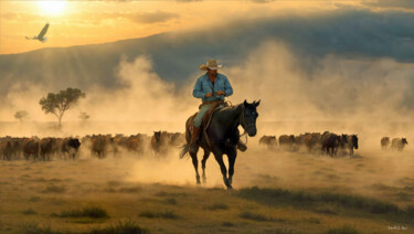 Digitale Kunst mit dem Titel "Alltag eines Cowboys" von Harald Laier, Original-Kunstwerk, KI-generiertes Bild