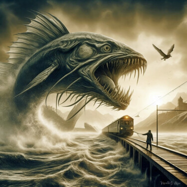 Digitale Kunst getiteld "Angriff der Monster…" door Harald Laier, Origineel Kunstwerk, AI gegenereerde afbeelding