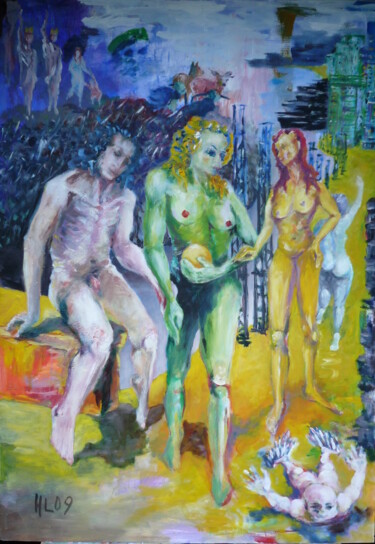 Malerei mit dem Titel "Das Urteil des Paris" von Harald Lange, Original-Kunstwerk, Öl
