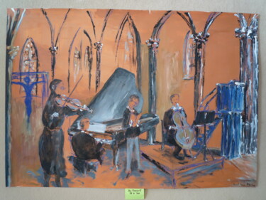 Malerei mit dem Titel "Das Konzert" von Harald Lange, Original-Kunstwerk, Öl Auf Andere starre Platte montiert
