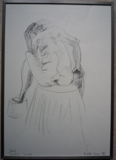 Zeichnungen mit dem Titel "Josef sitzend" von Harald Lange, Original-Kunstwerk, Bleistift