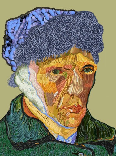 Van Gogh Replica. Portrait mit Gemüse und Obst auf Grün Arts numériques intitulée "Van Gogh Replica. P…" par Harald Ody, Œuvre d'art originale, Peinture numérique