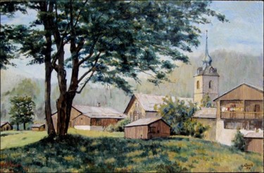 Peinture intitulée "Village de Savoie" par Gerard Hardy, Œuvre d'art originale, Huile