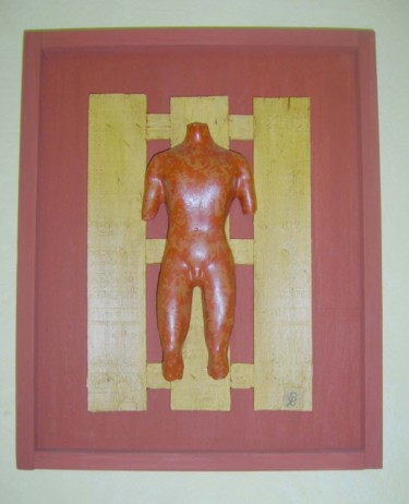 Sculptuur getiteld "Torse d'homme" door S Eymond Laritaz, Origineel Kunstwerk, Hout