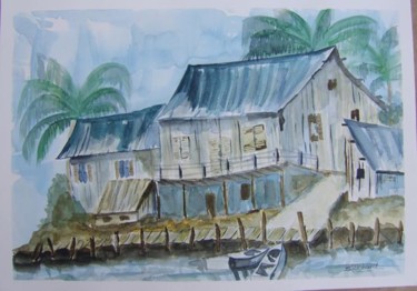 Peinture intitulée "Ma cabane au bord d…" par S Eymond Laritaz, Œuvre d'art originale