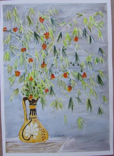 Painting titled "Vase grec & bambous" by S Eymond Laritaz, Original Artwork