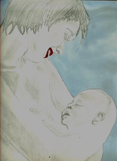 Painting titled "Maman veille " by S Eymond Laritaz, Original Artwork
