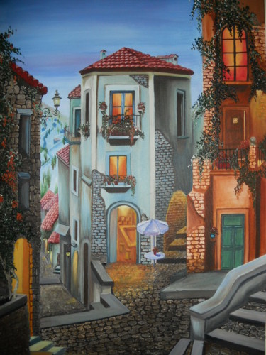 Painting titled "Spanish Backlanes" by Harphar, Original Artwork, Acrylic