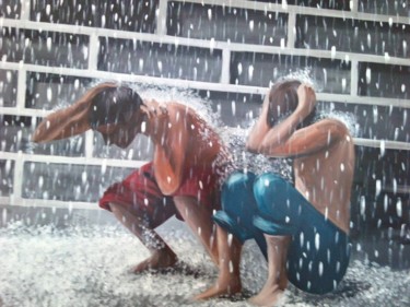 Painting titled "Fun in the Rain" by Harphar, Original Artwork, Acrylic