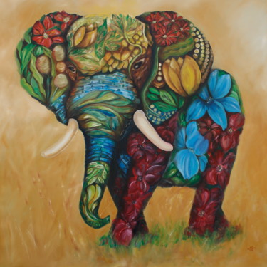 "Happy Flower Elepha…" başlıklı Tablo Harri Spietz tarafından, Orijinal sanat, Petrol