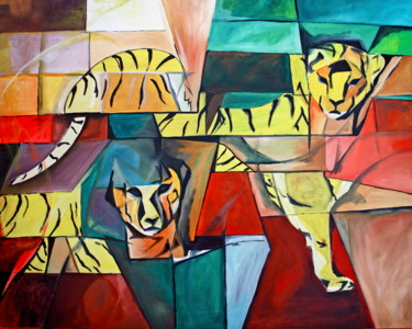 Malerei mit dem Titel "Tiger2" von Harri Spietz, Original-Kunstwerk, Öl