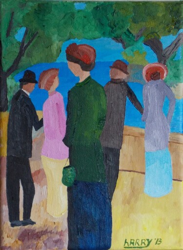 Pintura titulada "Promenade am Strand" por Harry Lübke (hARRY), Obra de arte original, Oleo